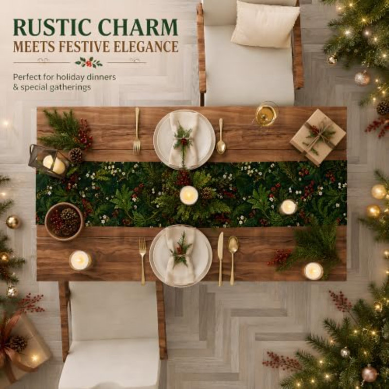 Chemin de table Christmas Holly Berry Evergreen