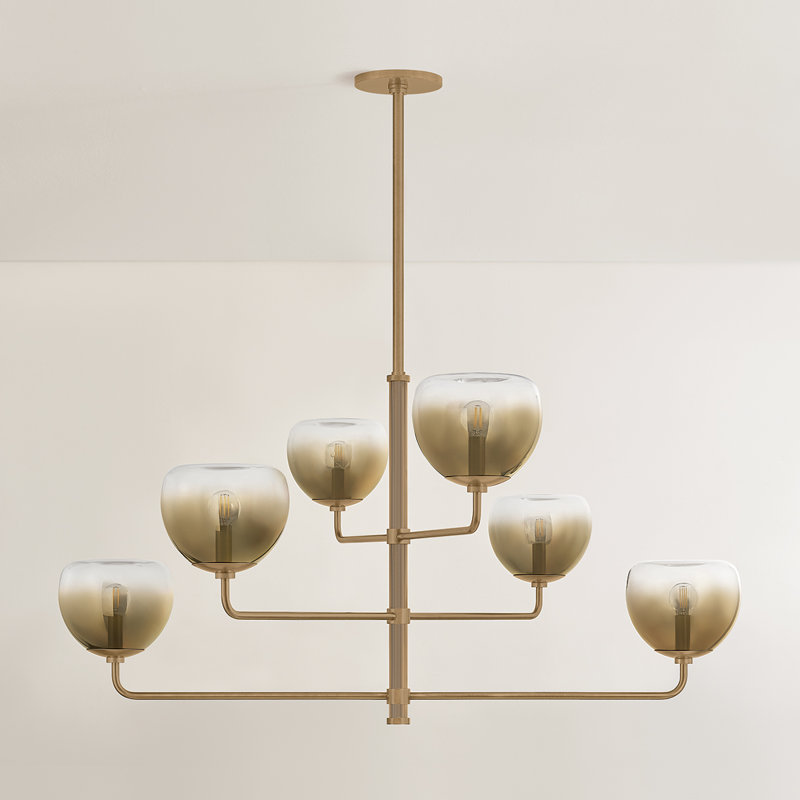 Lustre en laiton patiné Troy Lighting August, Six lumières, H 17,25 po x l 34 po x P 34 po