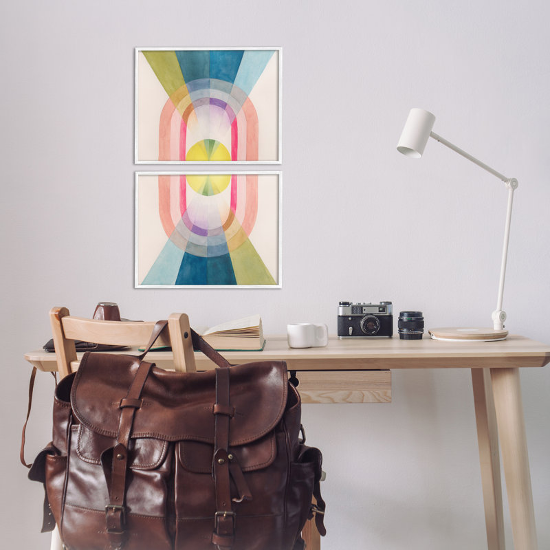  «Retro Pastel Structured Shapes 2 PC» par Grace Popp, H 11 po x l 14 po, Estampe numérique encadrée blanc bord de mer