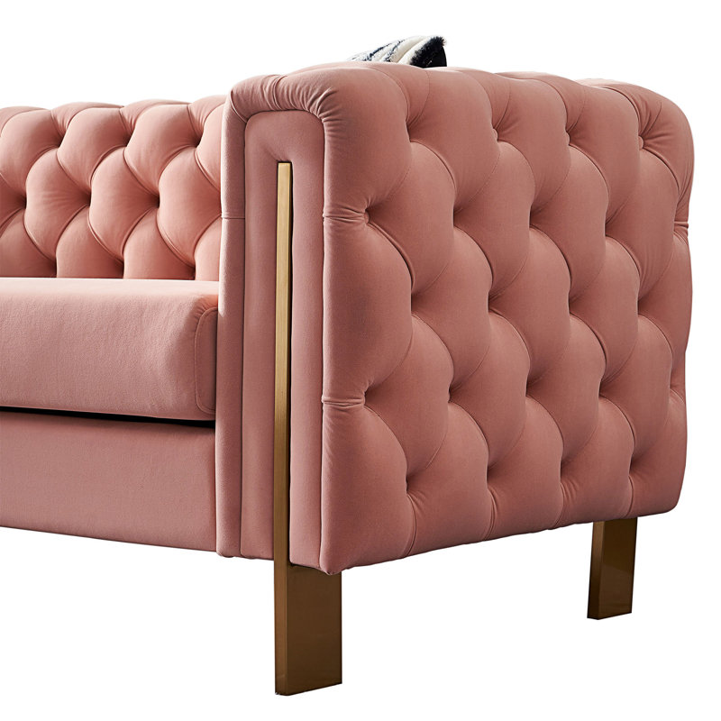 Canapé à accoudoirs carrés 84,25 po Jamayiah, Velours corail
