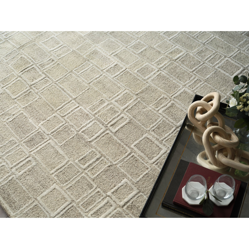 Soho Hand Tufted Wool Abstract Area Rug in Natural Beige/Ivory, Rectangle 8' x 10'