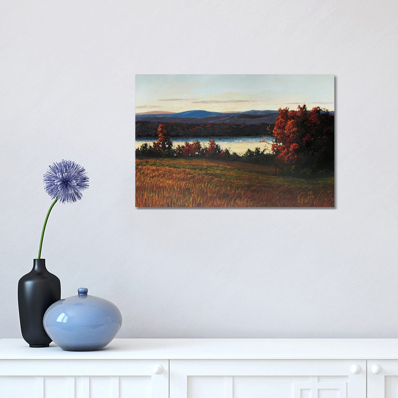 «Late Day on the Hudson River» par Patty Baker - peinture sur toile tendue, H 12 po x l 18 po x 1,5 po