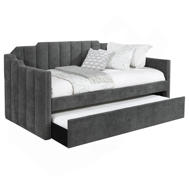Lit de jour simple tapissier gris anthracite Pressley