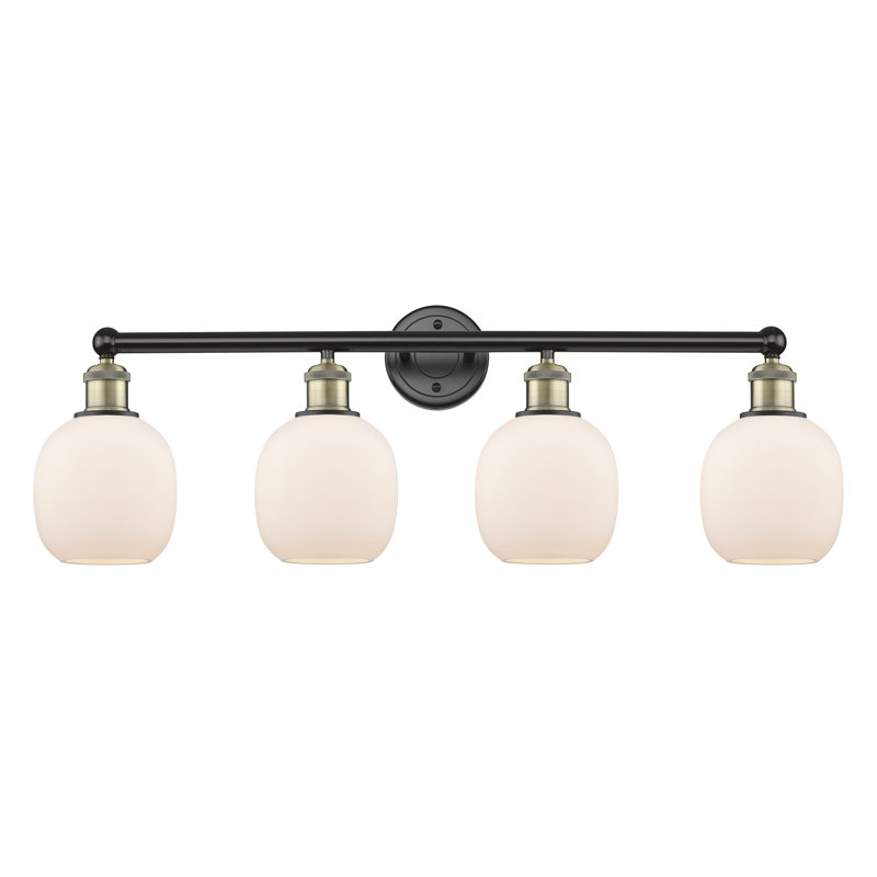 Éclairage pour meuble-lavabo 4 lumières Carlucci, Blanc mat, Laiton antique noir