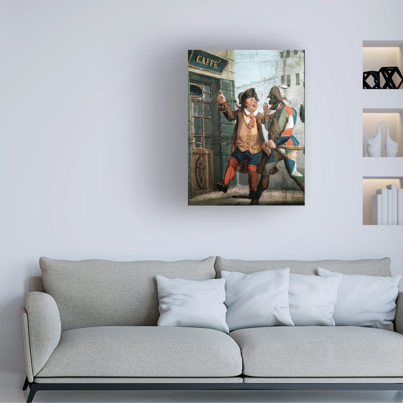 Art italien sur toile, Harlequin et Gianduja, H 19 po x l 14 po
