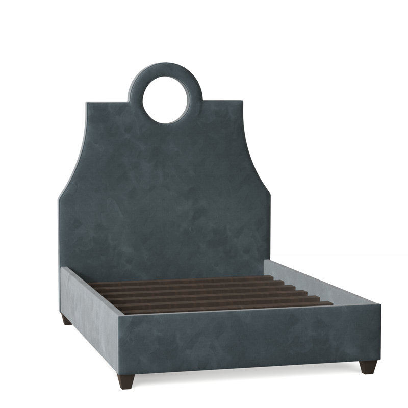 Tess Upholstered Bed, Queen, Bella Black Performance Velvet, Brown Mahogany