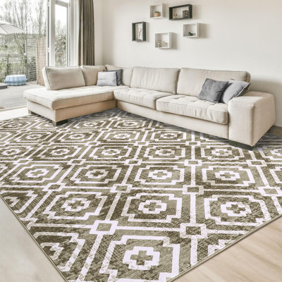 Tapis moderne 5 x 7 lavable à la machine, tapis antidérapant à poils courts et doux, patiné, pliable, résistant aux taches, tapis de chambre à coucher contemporain pour le salon, la salle à manger, brun