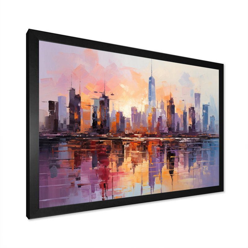 «Skyscrapers Giants Plastel II», reproduction sur toile, Cadre photo noir, H 34 po x l 44 po x P 1,5 po
