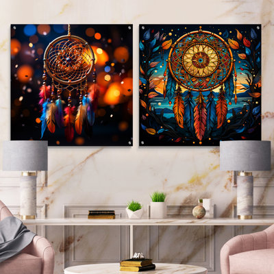 Dreamcatchers Dance - Dream Catcher Acrylic Wall Art Glass Set Of 2