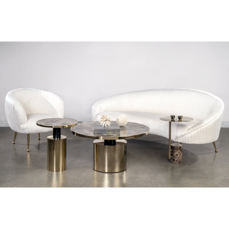 Taylor 2-Piece Coffee Table Set with Marble-Printed Glass Tops – Modern Sculptural Nesting Tables for Living Spaces, Brown