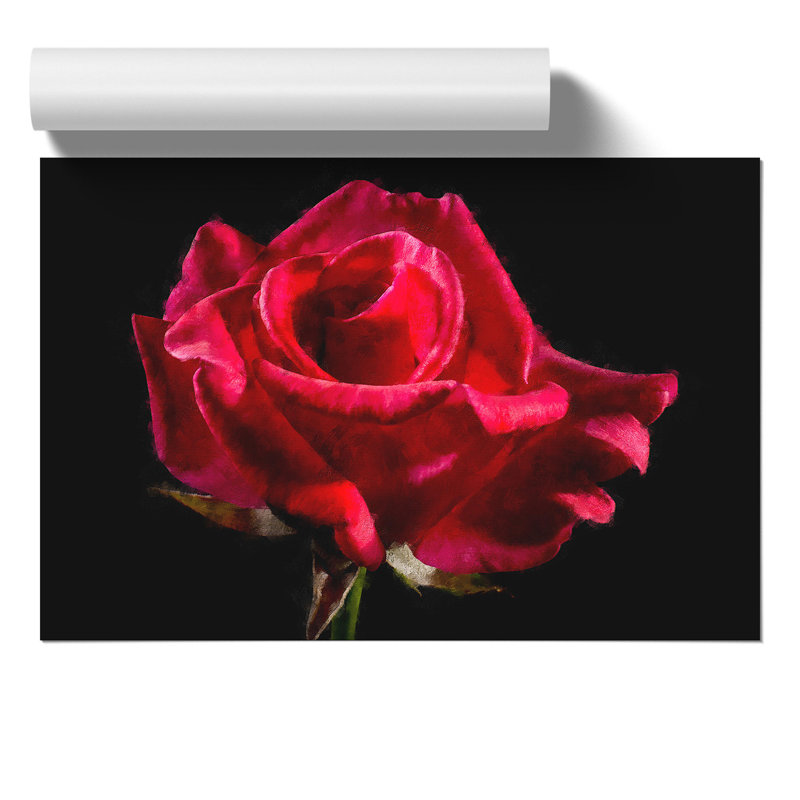 Red Rose Flower Painting - Frameless Print, 30cm H x 42cm W x 0.1cm D