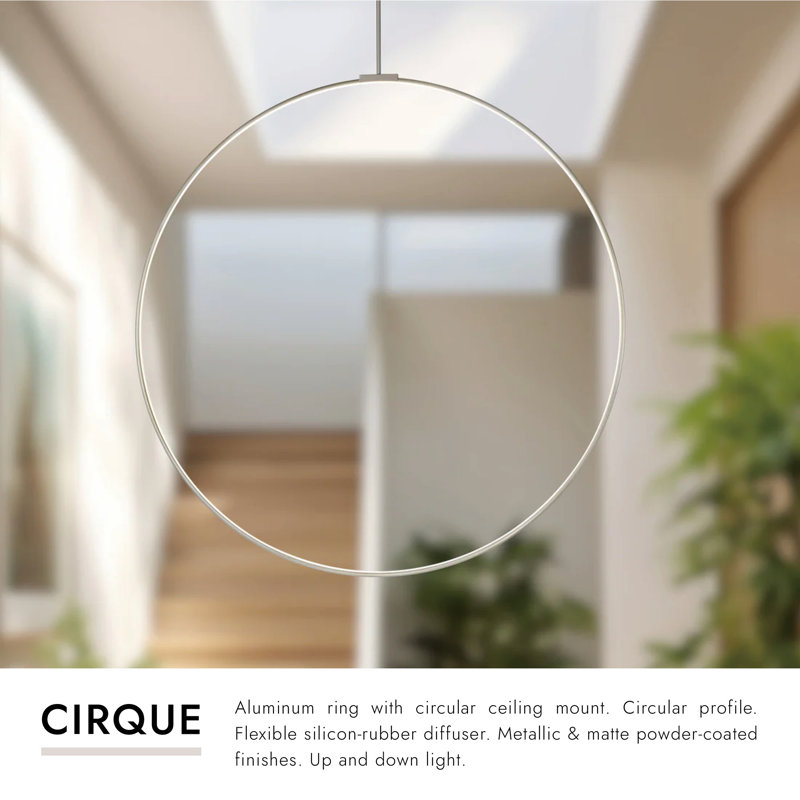 Cirque 1 - Light LED Pendant, Brushed Nickel, 107.75" H x 60" W x 0.75" D