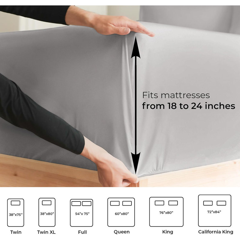 Extra Deep Pocket Fitted Sheet Only, Cooling & Breathable Bed Sheet, Soft, Fits 18–24 Inch Mattress, Twin, Light Gray