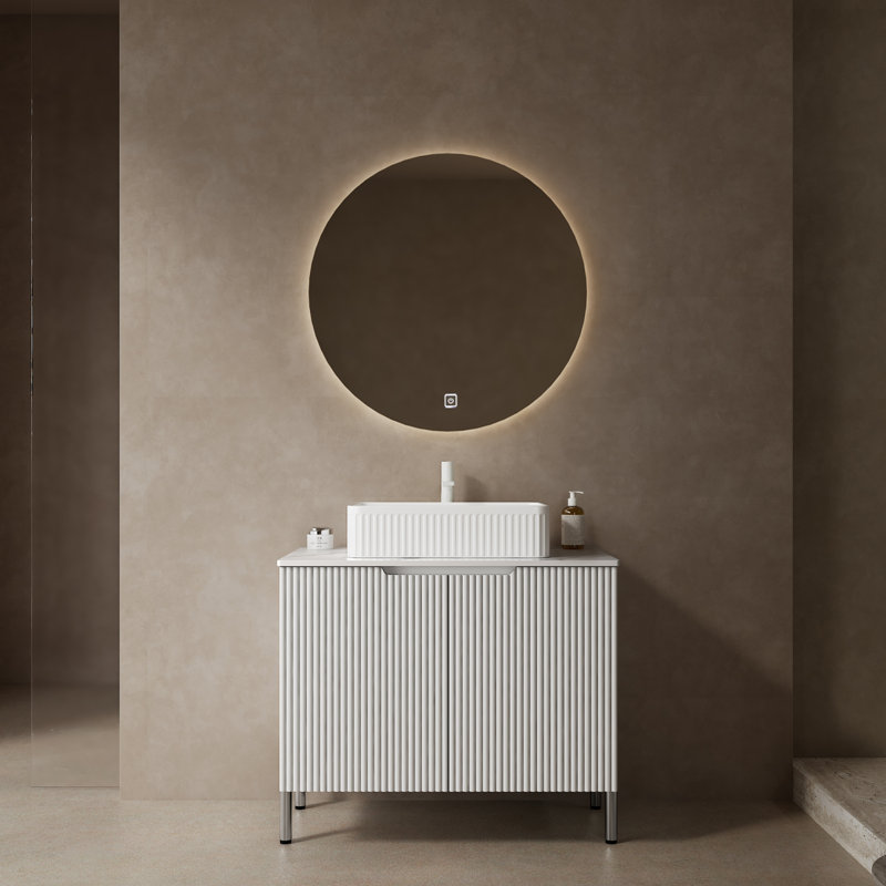 Meuble-lavabo autoportant de 30 po avec lavabo en céramique et comptoir Carrara, Blanc