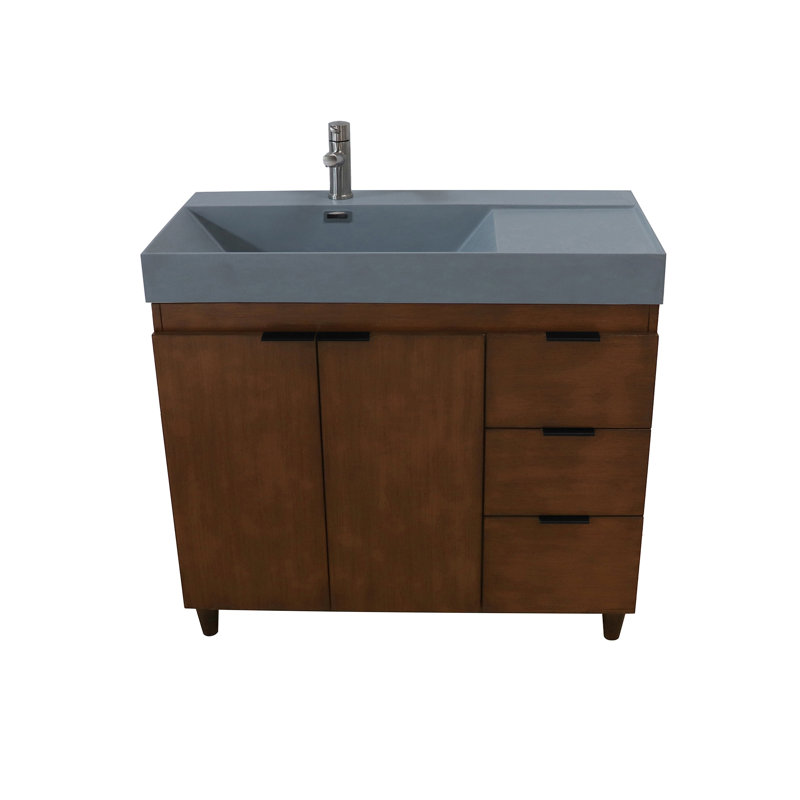 Meuble-lavabo simple 39,37 po avec comptoir en granite, Gris foncé, Noyer