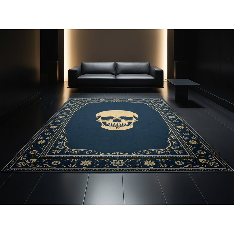 Soft Plush Fanelli Halloween Modern & Contemporary Abstract Area Rug in Gray – Navy Binding, 2x4