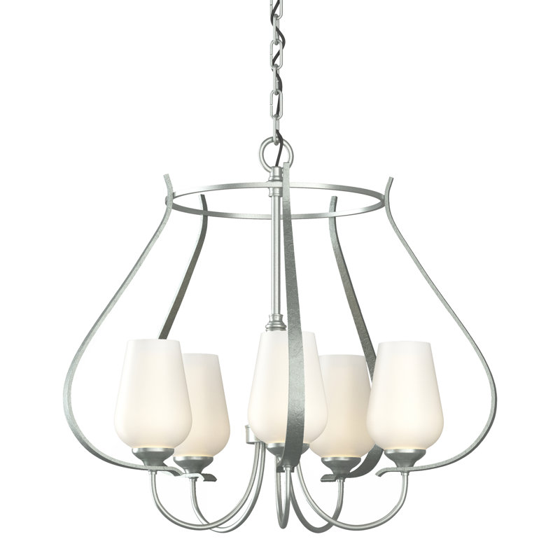 Flora 5 - Light Shaded Geometric Chandelier, Opal Glass, Vintage Platinum