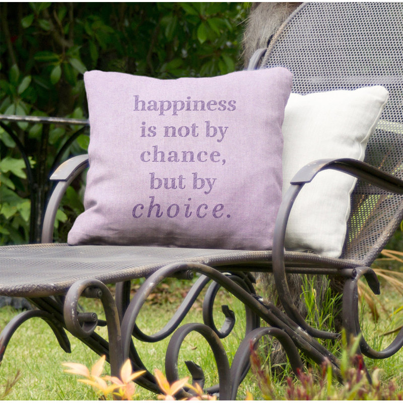 Coussin décoratif intérieur / extérieur Happiness, 18 po x 18 po, Mauve