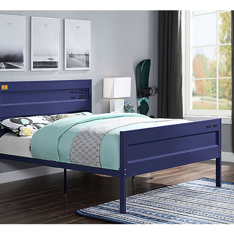 Lit double en métal bleu avec une décoration industrielle pour la chambre à coucher, Bleu