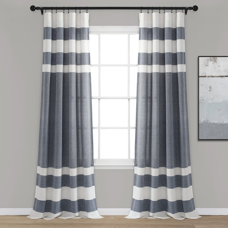 Cape Cod Stripe Cotton Curtain Pair, Navy, 40" W x 84" L