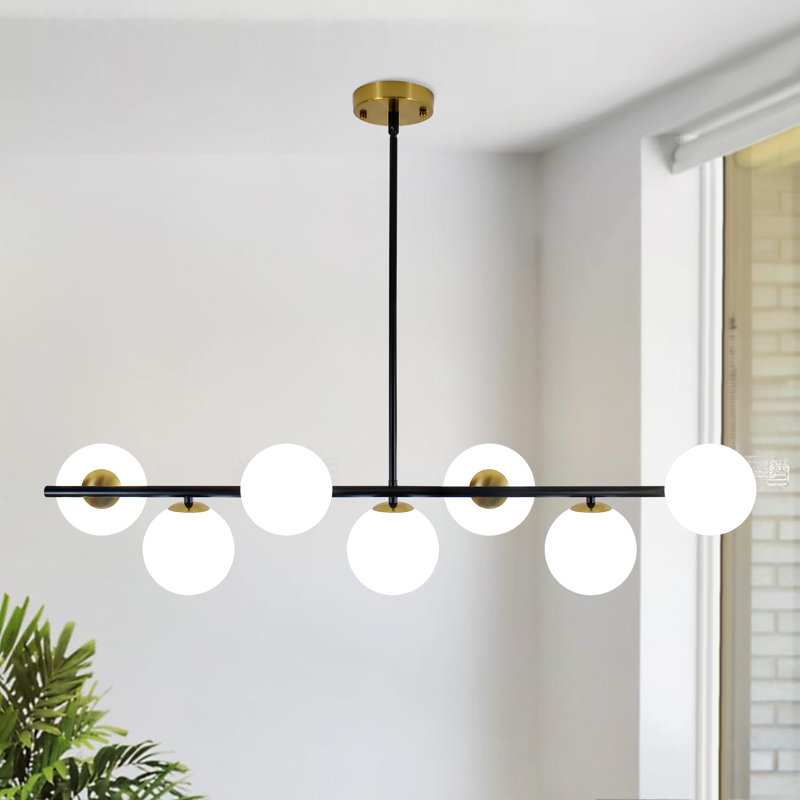 Lustre 7 lumières Kason, Blanc, Noir et or