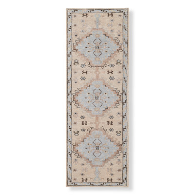 Wool Oriental Area Rug in Light Blue/Beige/Black