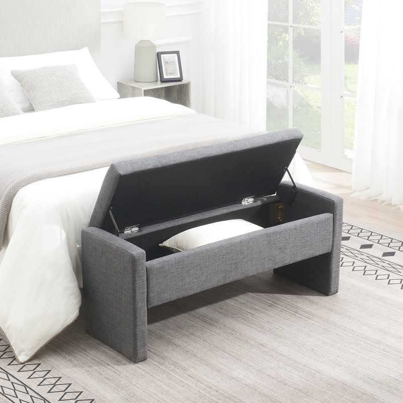 Banc de lit moderne avec rangement interne - Tissu de lin gris foncé pour un tabouret de chevet confortable, Gris foncé