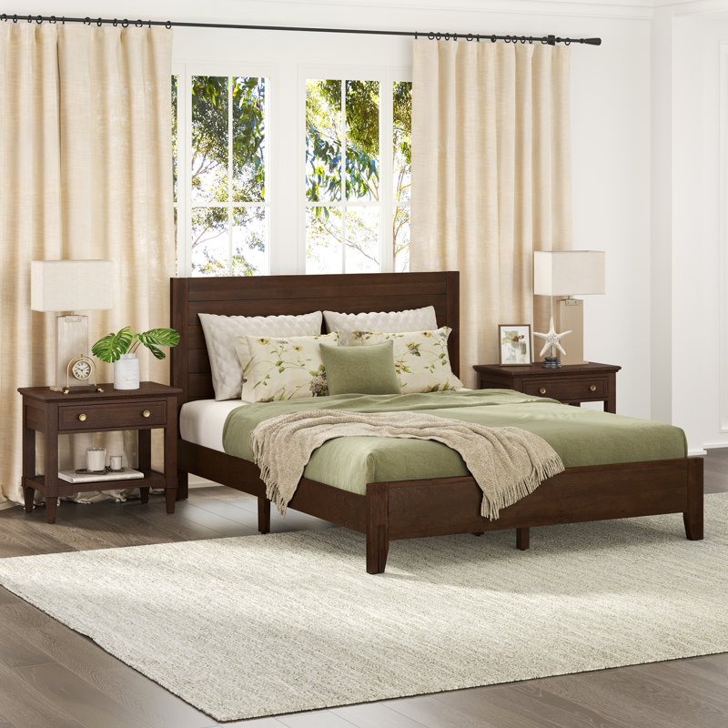 Dajon Solid Wood Platform Bed, Queen, Dark Walnut