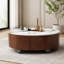 Table basse Rustic-Chic, plateau de table en pierre frittée et deux tiroirs de rangement intégrés, table basse de style moderne pour la décoration du salon-681542135