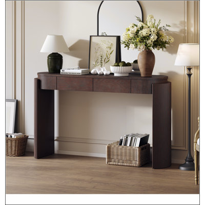 Table d'entrée avec finition grain de bois naturel, console avec conception cannelée, plateau ovale et 2 tiroirs pour l'entrée et le salon (espresso)