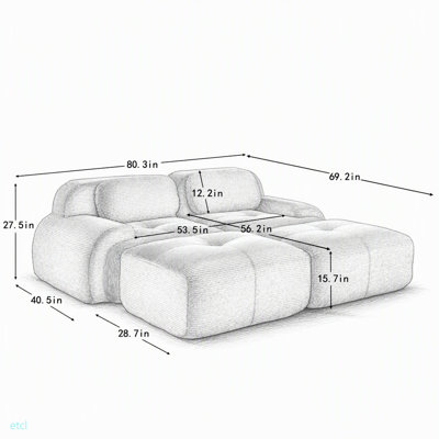 Canapé à 2 places en tissu de luxe Corduroy