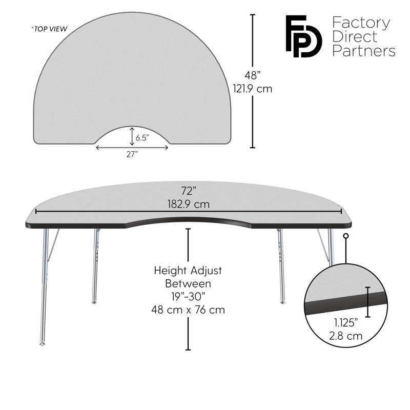 Table d'activité 48 "x 72" avec moulures en T et pieds réglables, Gris / noir / argent, Roulement pivotant standard