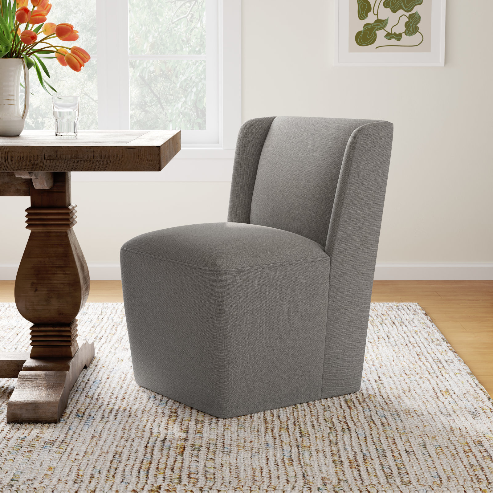 Ardeth Dining Chair, Effie Flint Performance Linen, 33" H x 23.23" W x 26" D