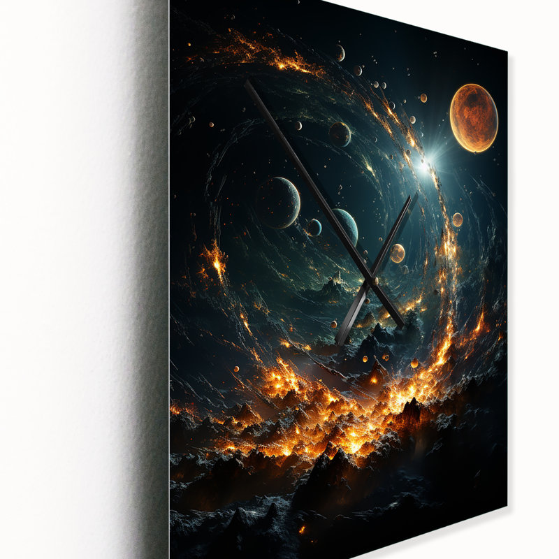 Galaxies Planets I - Galaxies Wall Clock Oversized, 28" H x 12" W x 1" D