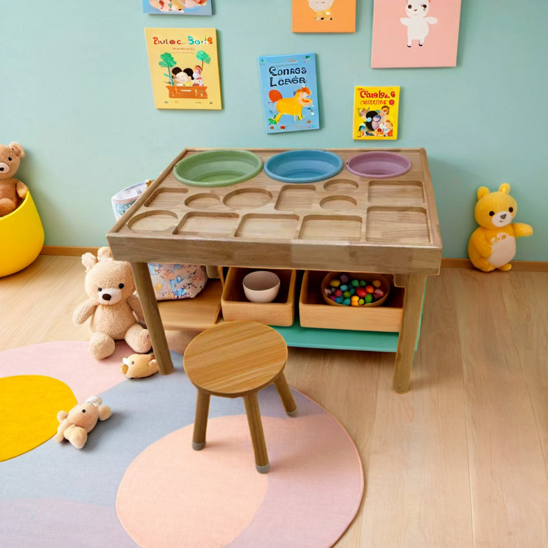 Ensemble de table d'activité pour enfants avec 2 chaises (bois naturel)