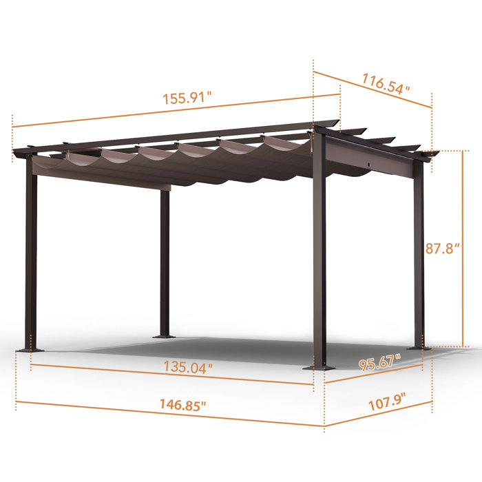 HAPPATIO Aluminum Pergola with Retractable Canopy | Wayfair