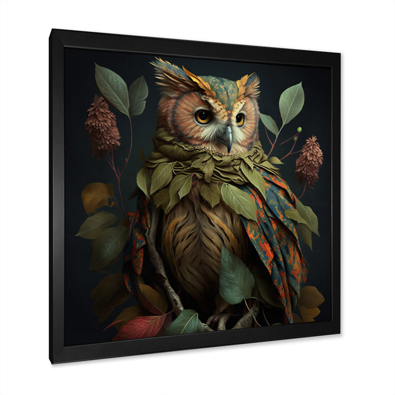 Hibou de forêt tropicale - art encadré de hibou, Cadre photo noir simple, H 36 po x l 36 po x P 1,5 po