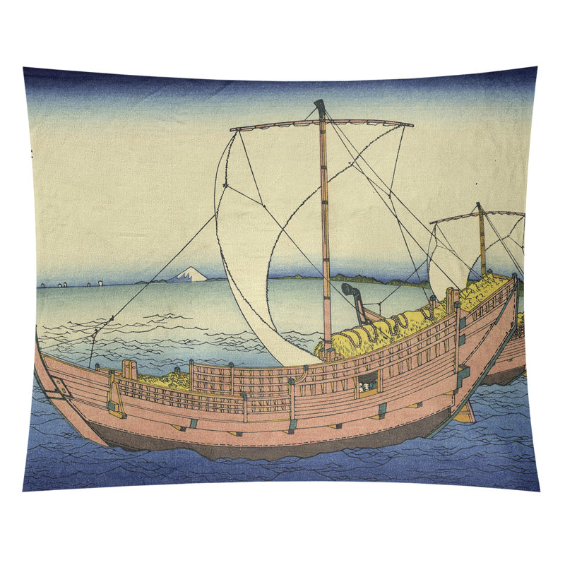 Tapisserie murale « the Kazusa Sea route », H 27,5 po x l 37,5 po, Bleu/blanc