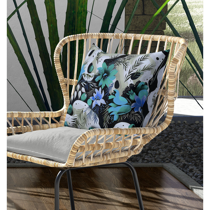 Charming Chronicles Outdoor Reversible Throw Pillow, 16"H x 16"W, Cyan/Black