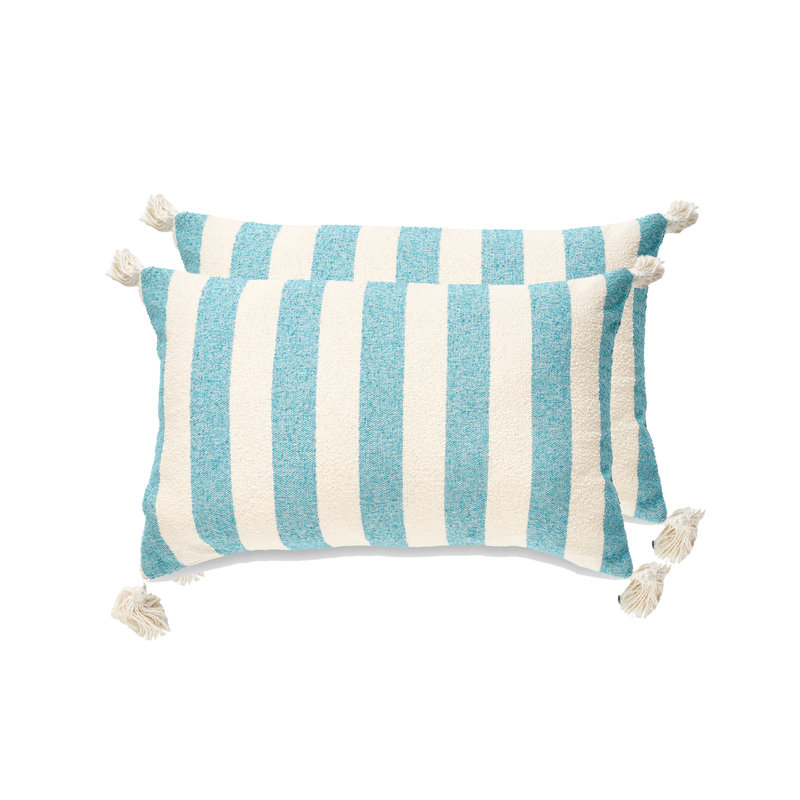 Ensemble de 2 coussins French Stripe, Plumes, Bleu mer