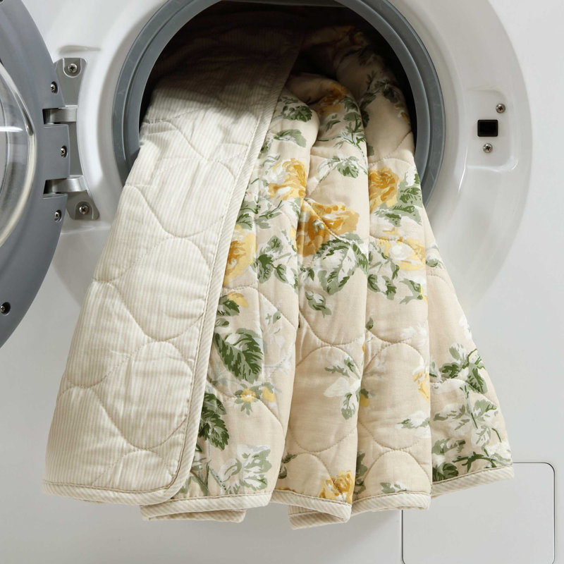 Laura Ashley Twin Reversible Cotton Quilt Set in Gold and Beige