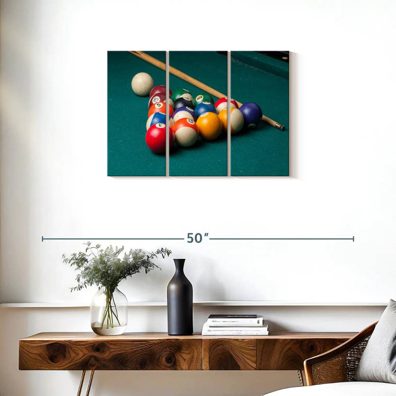 «Billiard Game Installation», 3 pièces sur toile, H 20 po x l 33 po x P 1,25 po