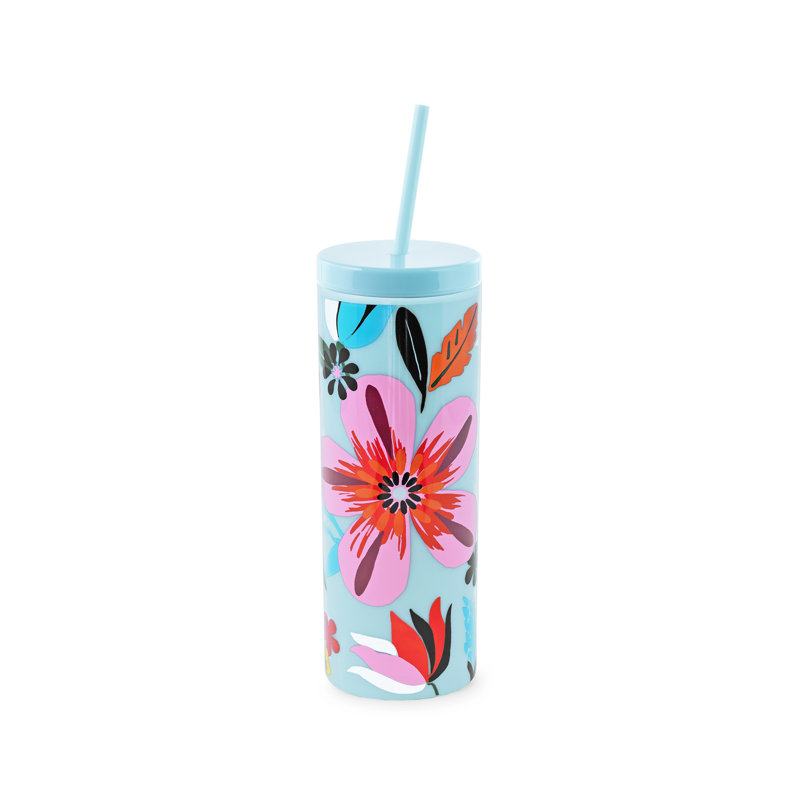 Verre acrylique avec paille, safari floral