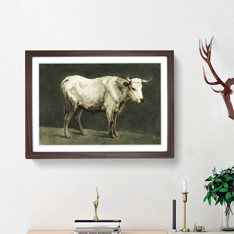Beauty Of A Bull by Jean Bernard - Single Picture Frame Painting, Walnut Framed, 24cm H x 33cm W x 2cm D