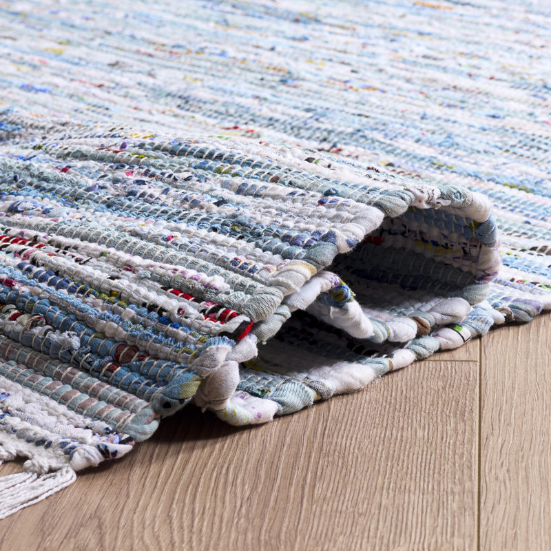 Tapis rayé en coton tissé à la main Fales, Tapis de couloir 2 pi 6 po x 14 pi