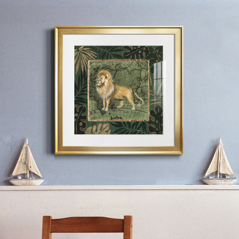 Jungle Lion - Reproduction d'art graphique sur papier encadré, H 17,5 po x l 17,5 po x P 1,5 po, Encadrement doré