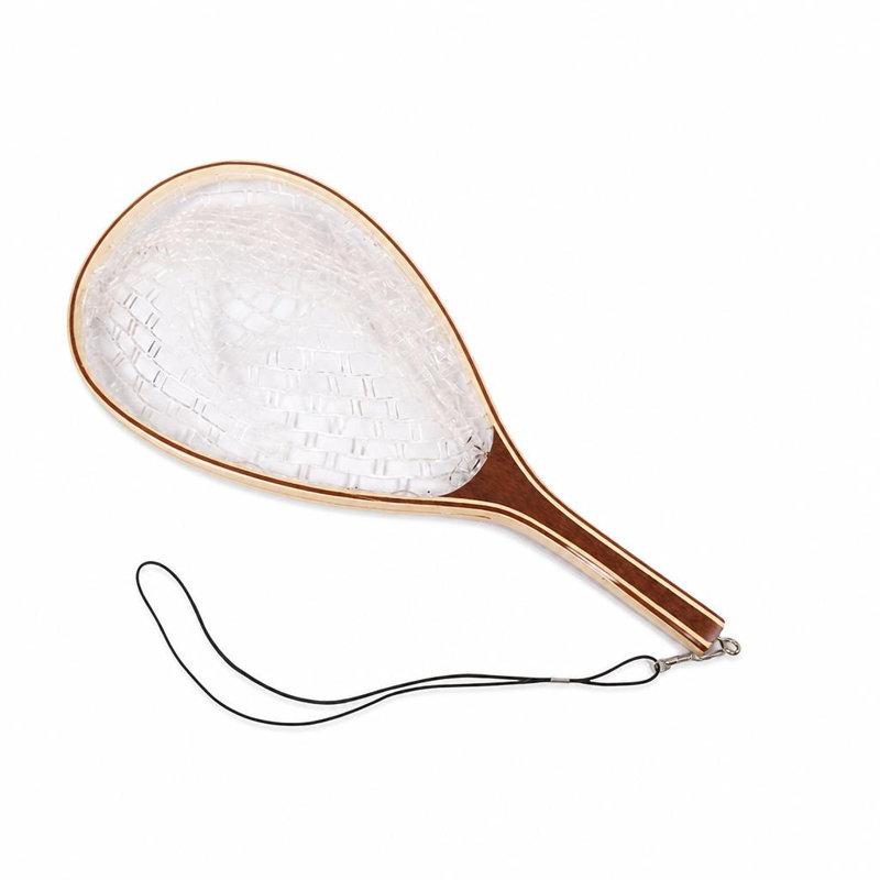 Fly Fishing Landing Net, Soft White Rubber Mesh Trout Net with Wooden Handle Frame, Catch and Release Fish Net for Rivers, Lakes, and Streams