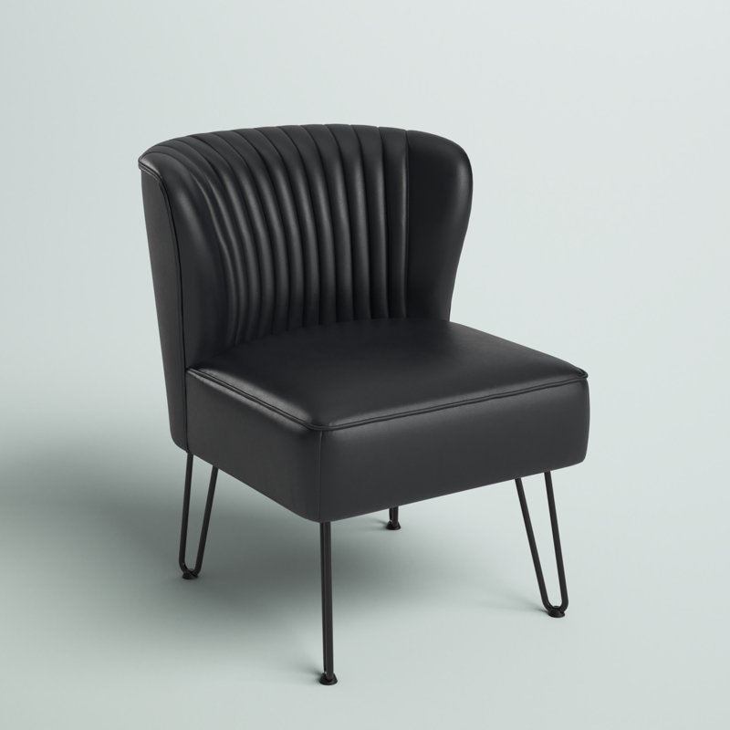 Euclid Faux Leather Chair With Metal Base, Black Pebbled Faux Leather