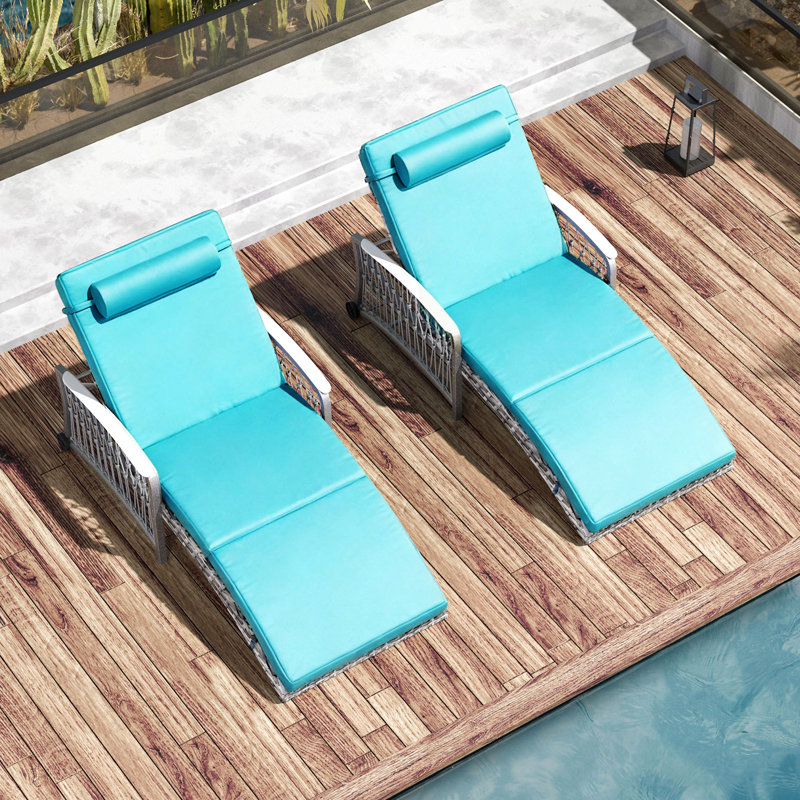 Ensemble de 2 chaises longues d'extérieur, Gris, Bleu
