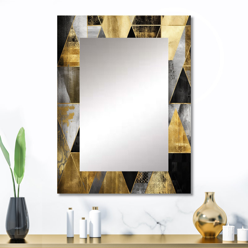 Gold Geometric Order II - Modern Wall Mirror, 32" x 24"